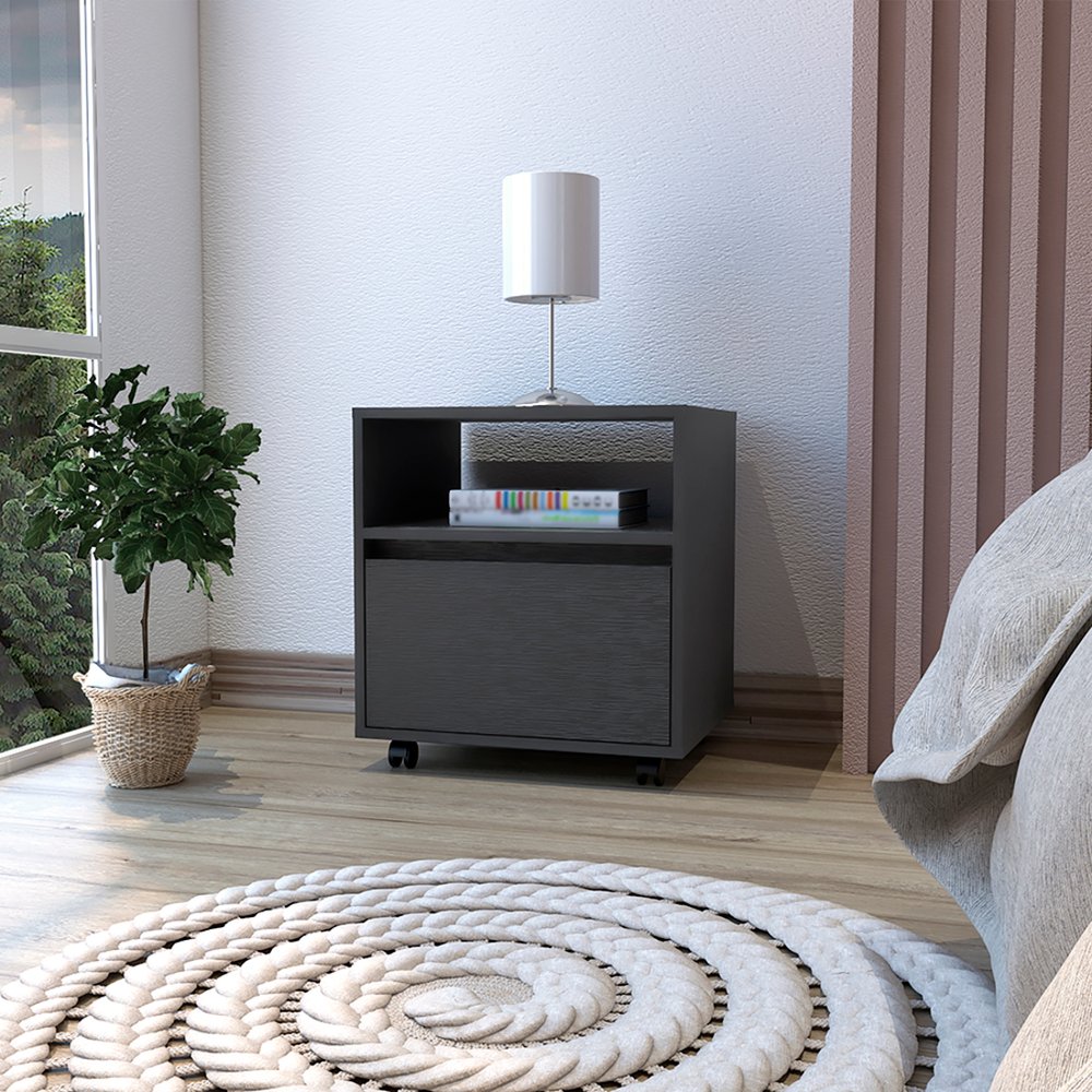 20" Black Wood One Drawer Nightstand HomeRoots