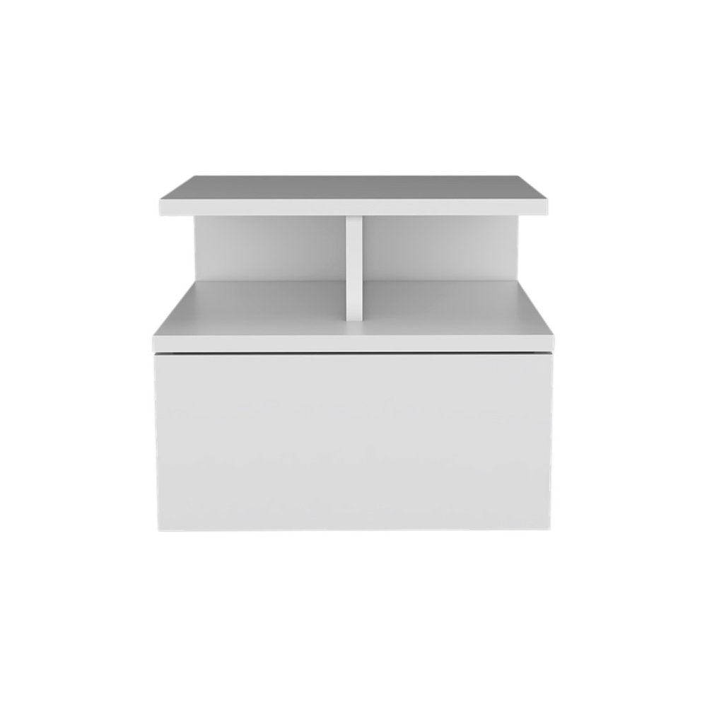 14" White Wood One Drawer Floating Nightstand HomeRoots