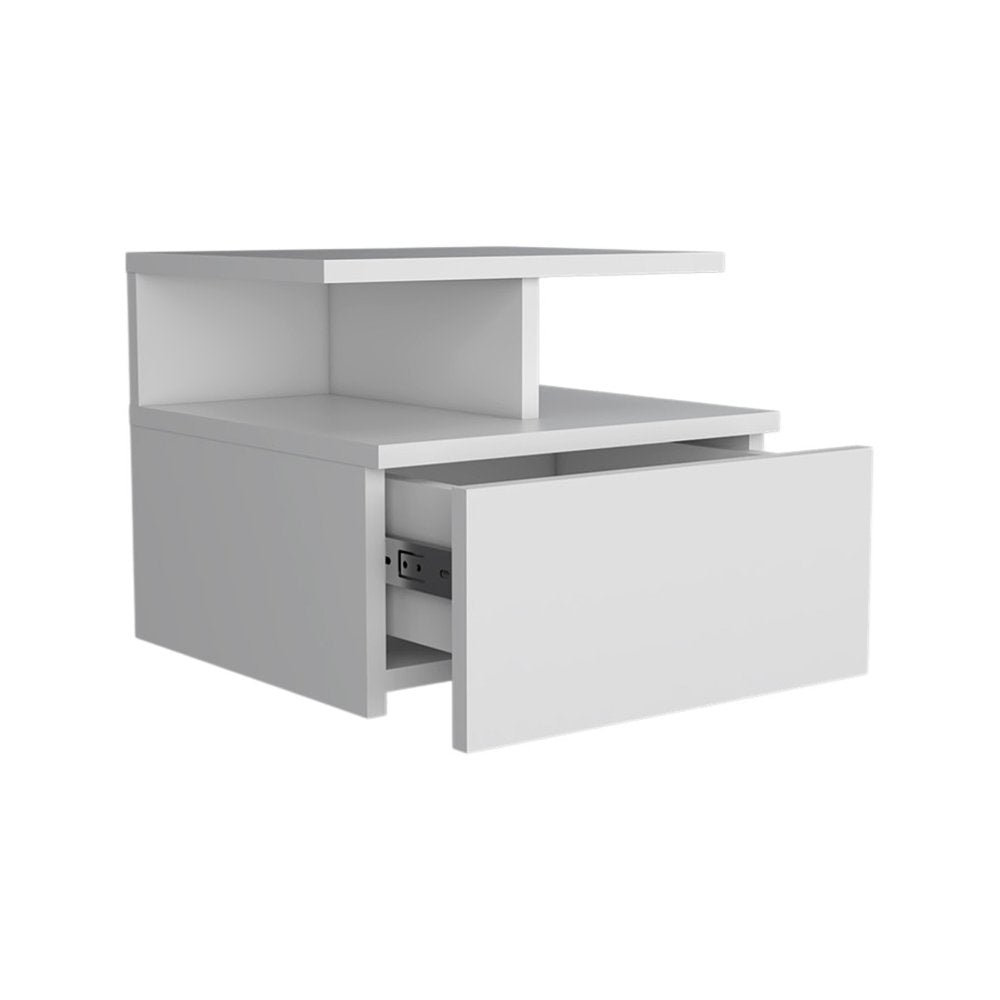14" White Wood One Drawer Floating Nightstand HomeRoots