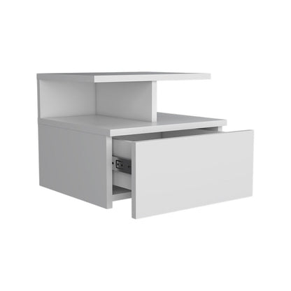 14" White Wood One Drawer Floating Nightstand HomeRoots
