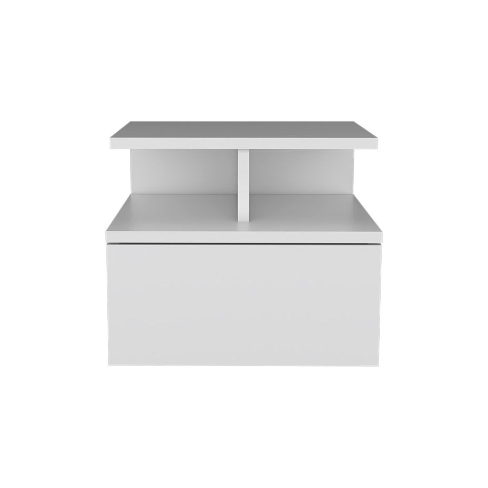 14" White Wood One Drawer Floating Nightstand HomeRoots