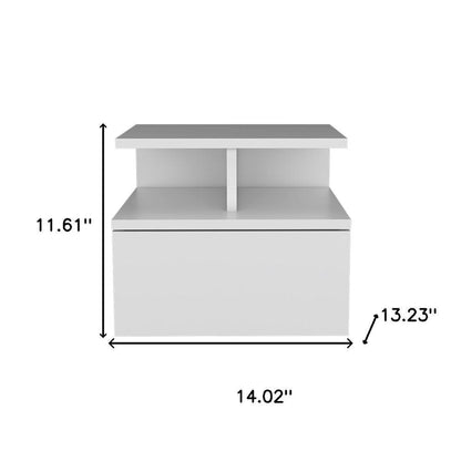 14" White Wood One Drawer Floating Nightstand