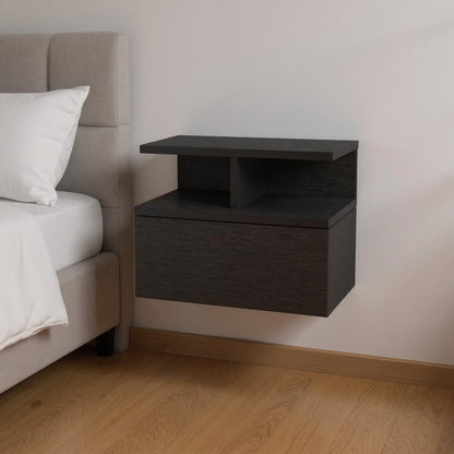14" Black Wood One Drawer Floating Nightstand HomeRoots