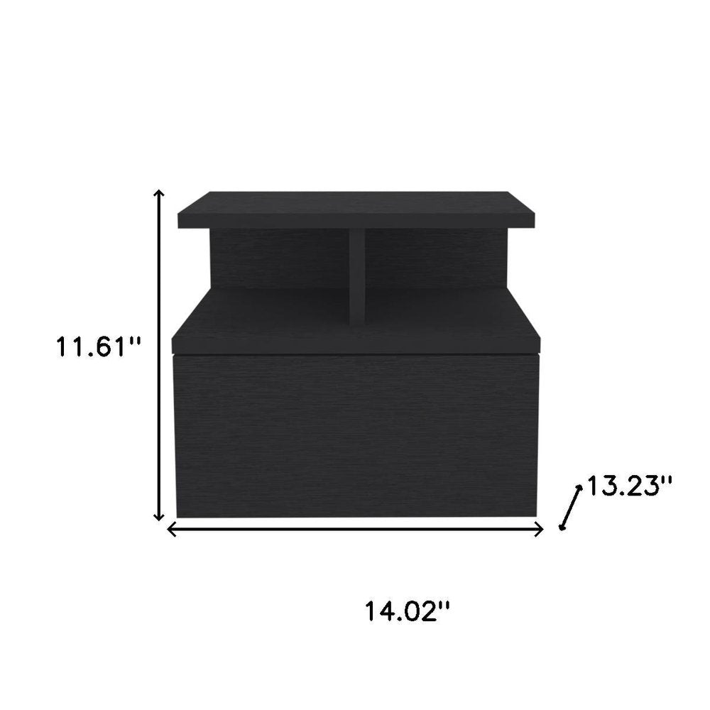 14" Black Wood One Drawer Floating Nightstand — view 3