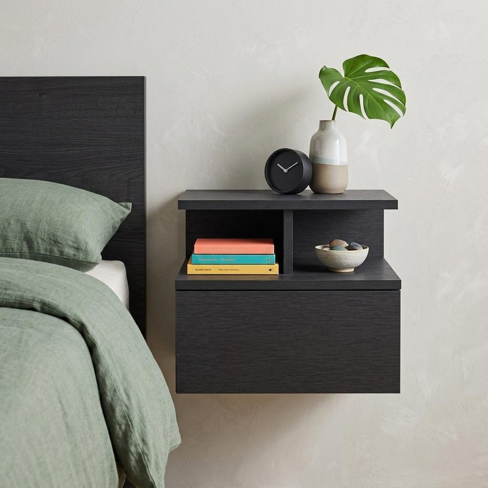 14" Black Wood One Drawer Floating Nightstand HomeRoots
