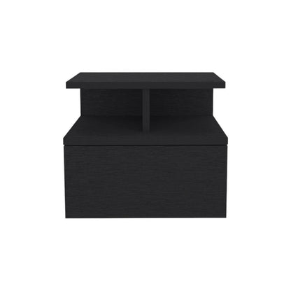 14" Black Wood One Drawer Floating Nightstand HomeRoots