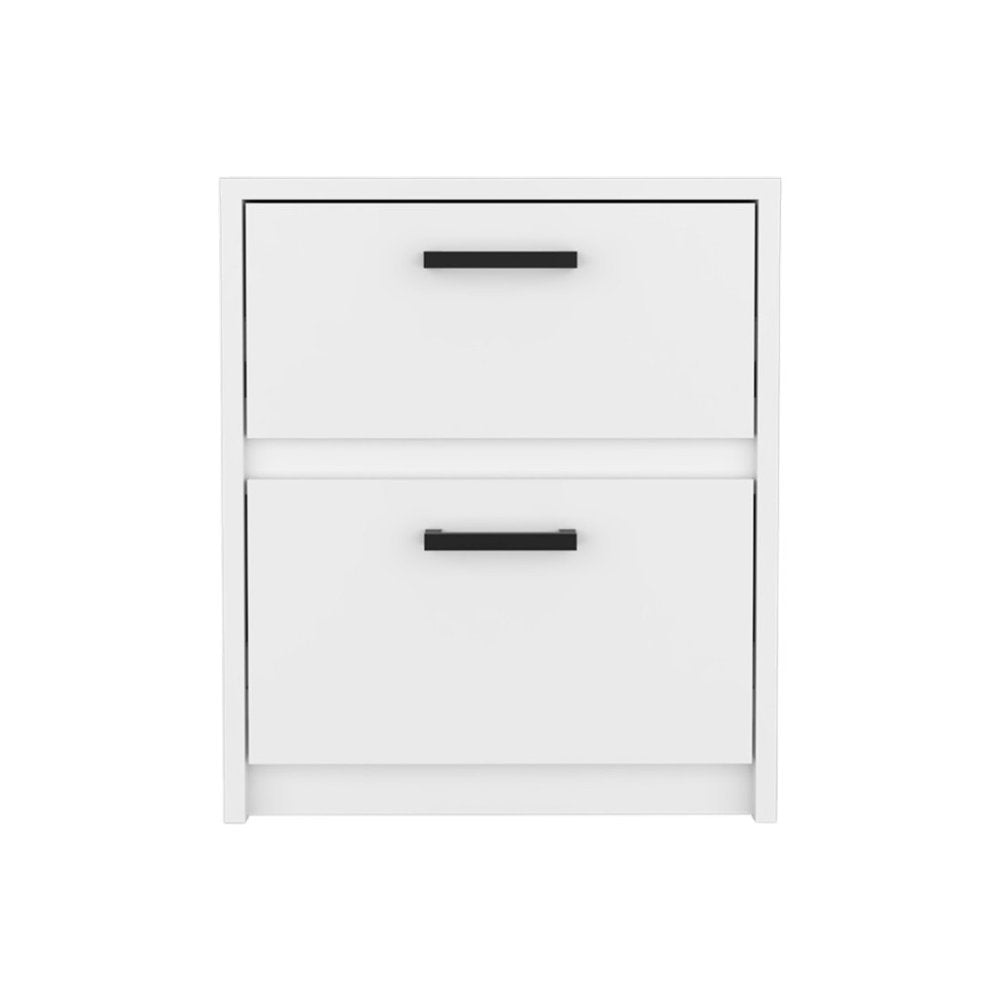 19" White Wood Two Drawer Nightstand HomeRoots