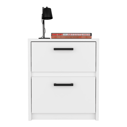 19" White Two Drawer Faux Wood Nightstand - FurniFindUSA