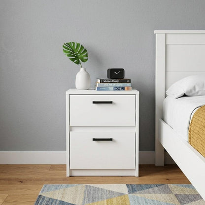19" White Wood Two Drawer Nightstand HomeRoots