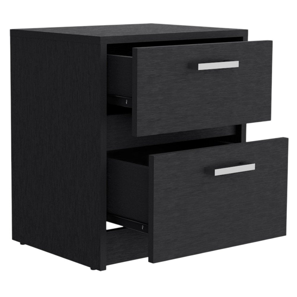 19" Black Wood Two Drawer Nightstand — view 5
