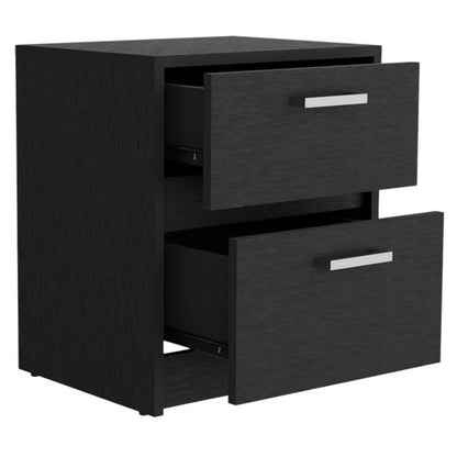 19" Black Wood Two Drawer Nightstand HomeRoots