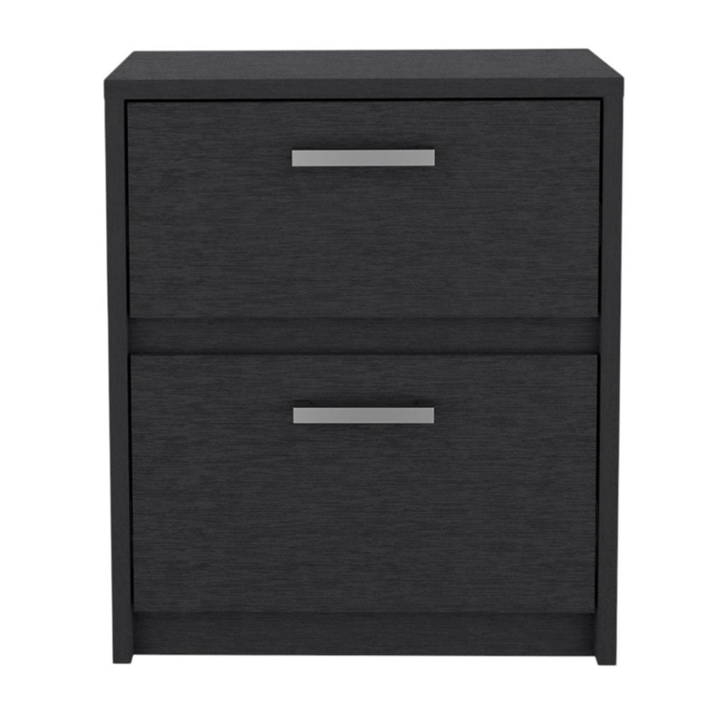 19" Black Wood Two Drawer Nightstand HomeRoots