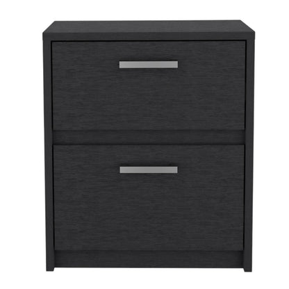 19" Black Wood Two Drawer Nightstand HomeRoots