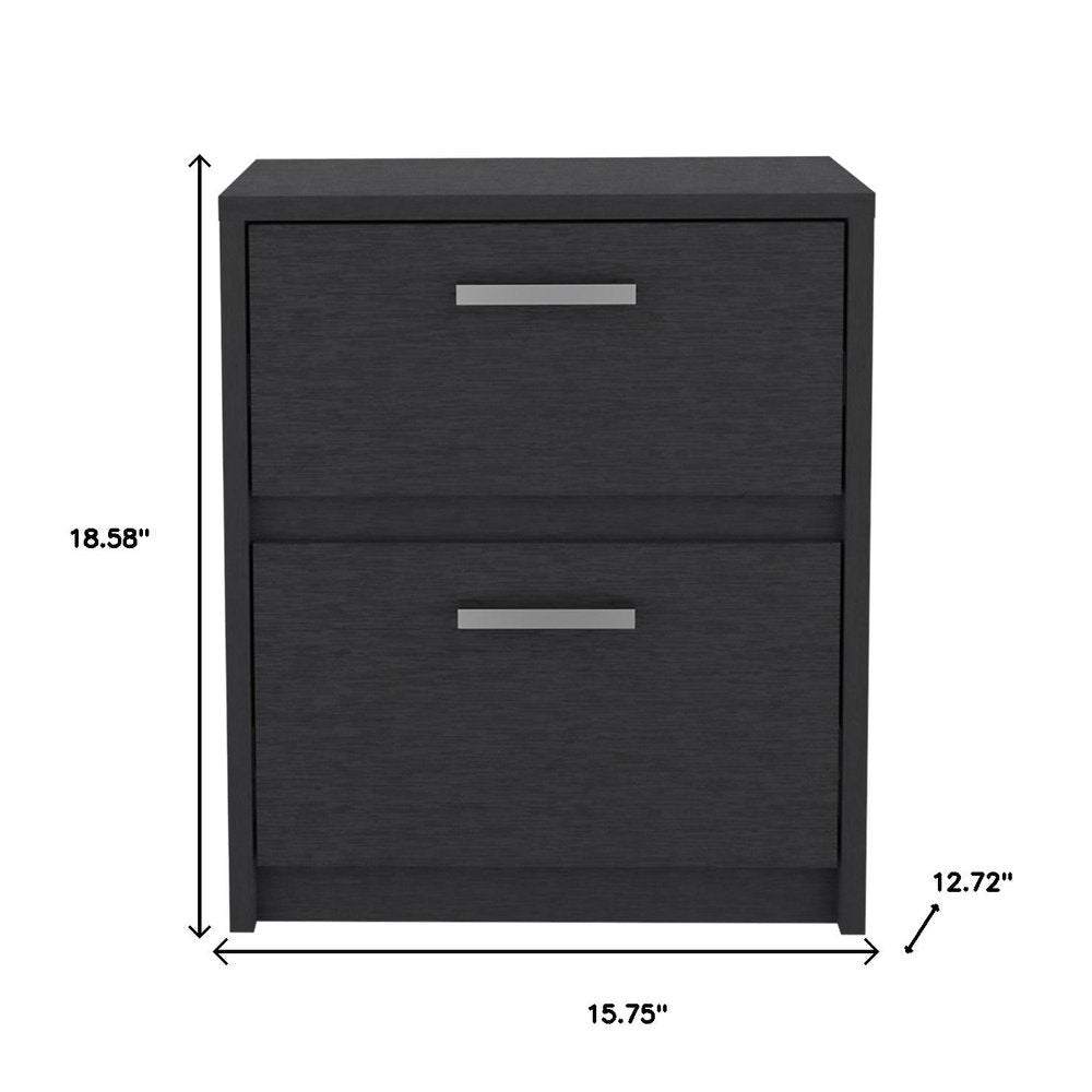 19" Black Wood Two Drawer Nightstand — view 4