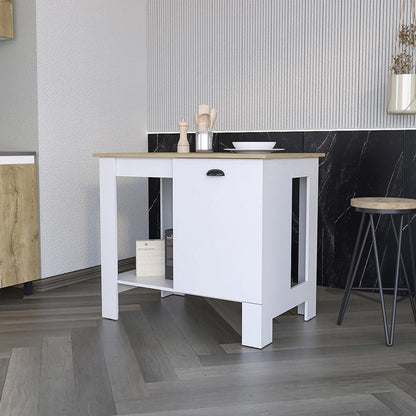 White and Natural 35" Kitchen Island With Storage HomeRoots