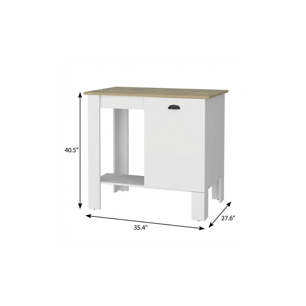 White and Natural 35" Kitchen Island With Storage HomeRoots