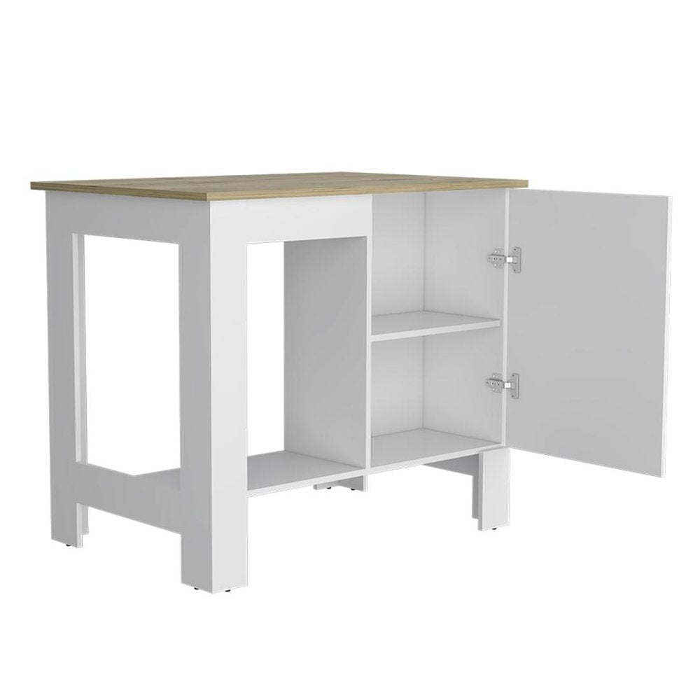 White and Natural 35" Kitchen Island With Storage HomeRoots