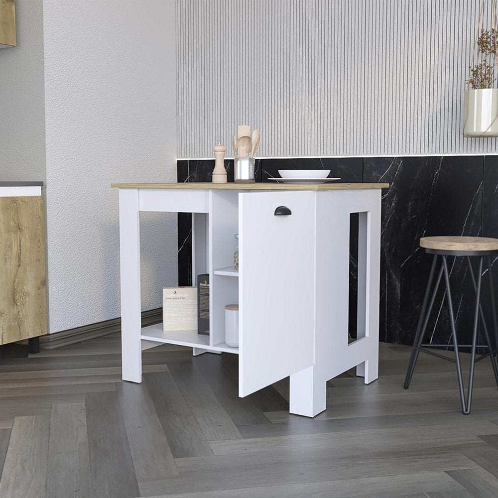 White and Natural 35" Kitchen Island With Storage HomeRoots