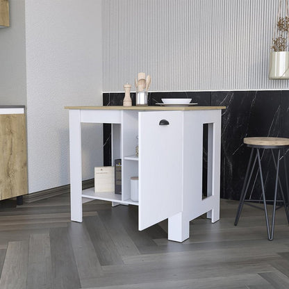 White and Natural 35" Kitchen Island With Storage HomeRoots