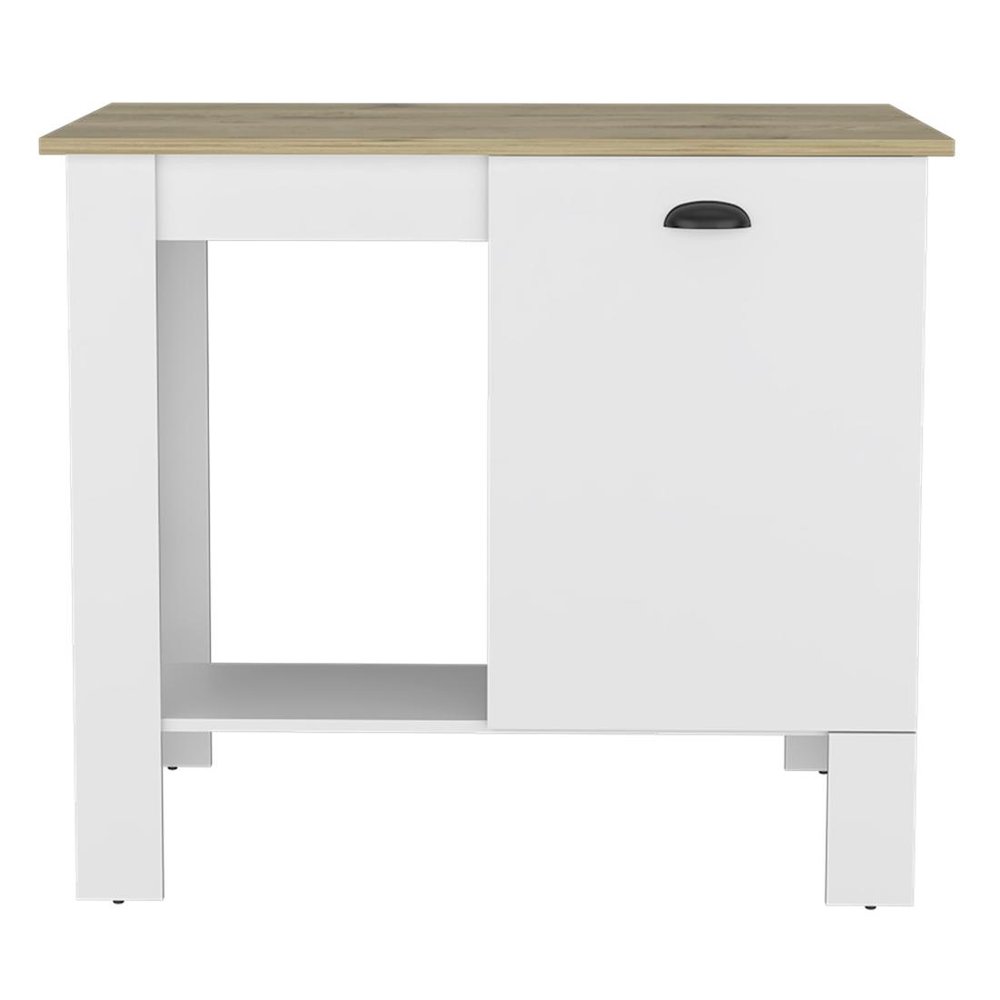 White and Natural 35" Kitchen Island With Storage HomeRoots