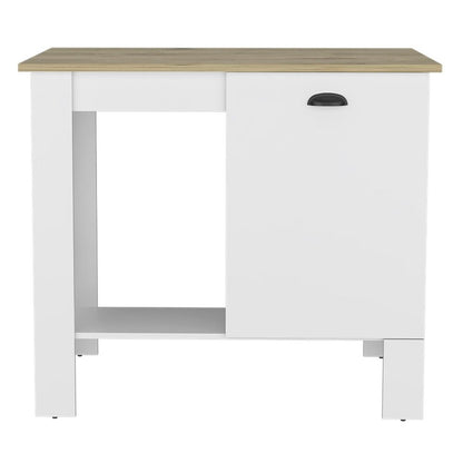 White and Natural 35" Kitchen Island With Storage HomeRoots