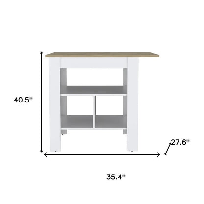 35" Natural and White Wood Kitchen Island With Storage
