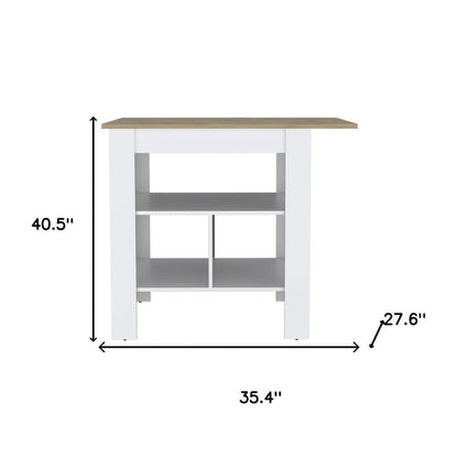 35" Natural and White Wood Kitchen Island With Storage HomeRoots