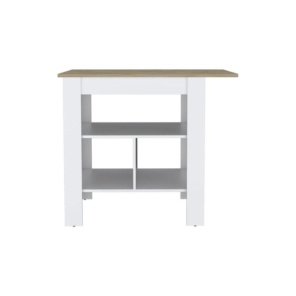 35" Natural and White Wood Kitchen Island With Storage HomeRoots