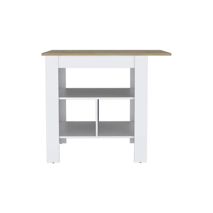 35" Natural and White Wood Kitchen Island With Storage HomeRoots