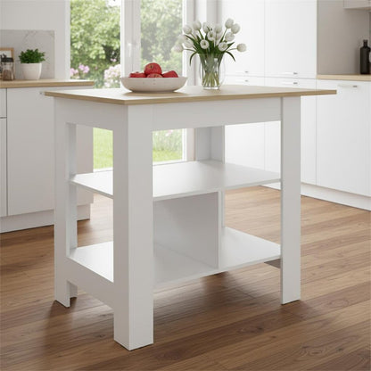35" Natural and White Wood Kitchen Island With Storage HomeRoots