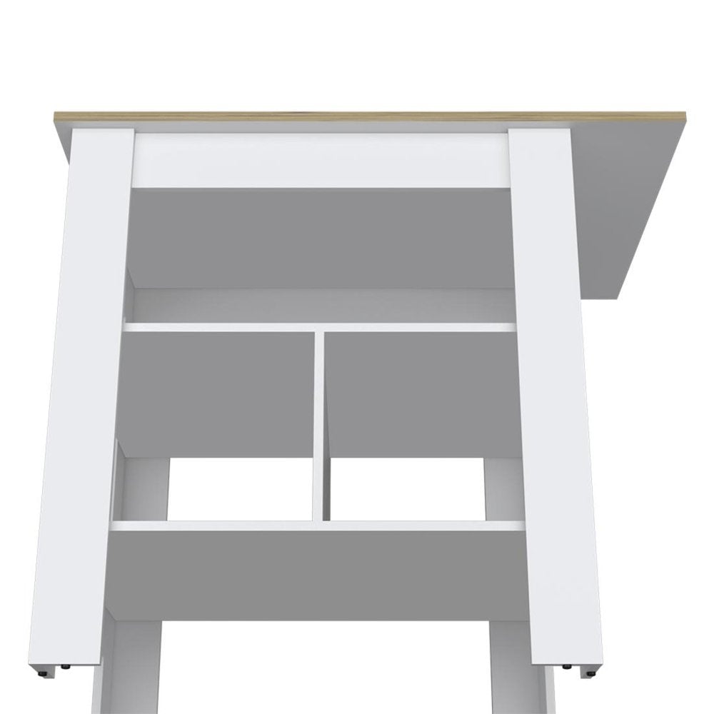 35" Natural and White Wood Kitchen Island With Storage HomeRoots