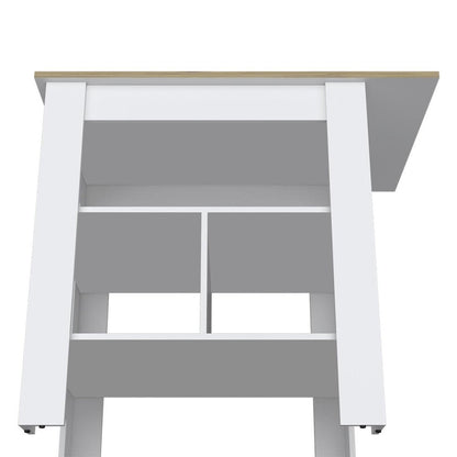 35" Natural and White Wood Kitchen Island With Storage HomeRoots