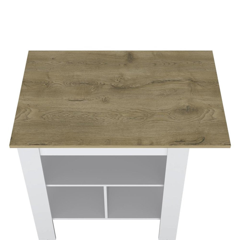 35" Natural and White Wood Kitchen Island With Storage HomeRoots