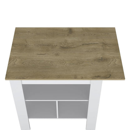 35" Natural and White Wood Kitchen Island With Storage HomeRoots