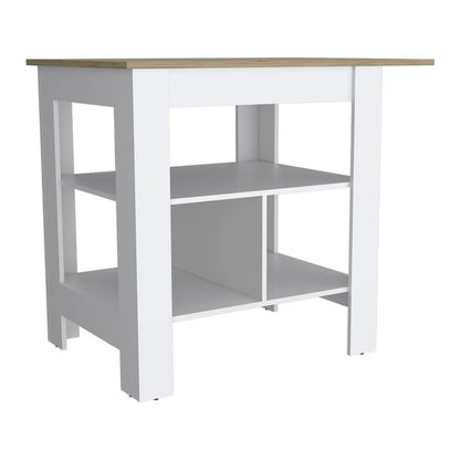 35" Natural and White Wood Kitchen Island With Storage HomeRoots