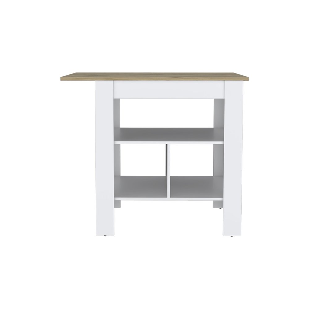 35" Natural and White Wood Kitchen Island With Storage HomeRoots