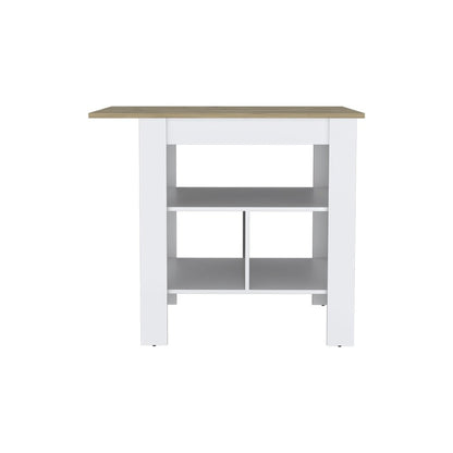 35" Natural and White Wood Kitchen Island With Storage HomeRoots