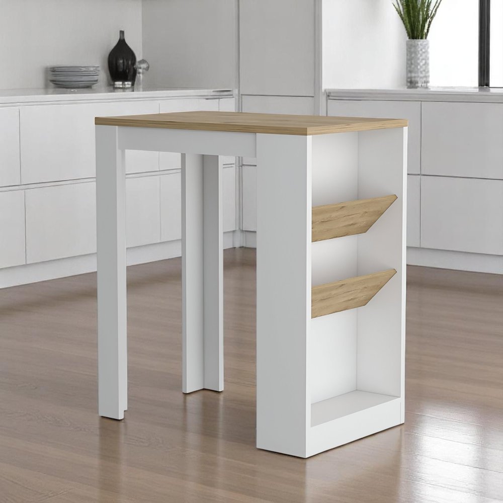 36" Natural and White Wood Kitchen Island With Storage HomeRoots