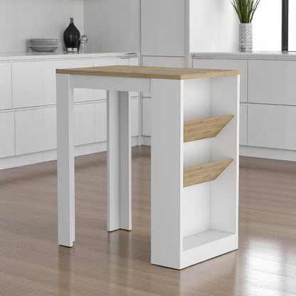 36" Natural and White Wood Kitchen Island With Storage HomeRoots