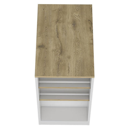 36" Natural and White Wood Kitchen Island With Storage HomeRoots