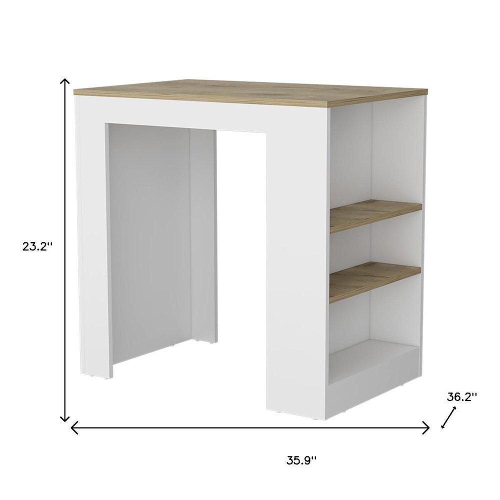36" Oak and White Wood Kitchen Island With Storage HomeRoots