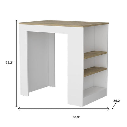 36" Oak and White Wood Kitchen Island With Storage HomeRoots
