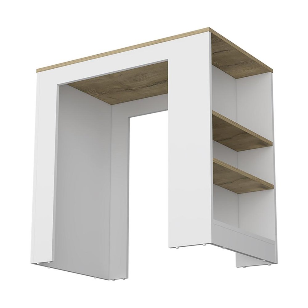 36" Oak and White Wood Kitchen Island With Storage HomeRoots