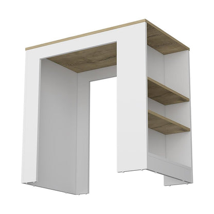 36" Oak and White Wood Kitchen Island With Storage HomeRoots