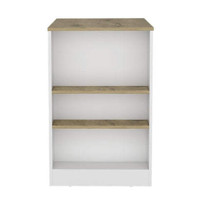 36" Oak and White Wood Kitchen Island With Storage HomeRoots