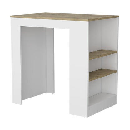 36" Oak and White Wood Kitchen Island With Storage HomeRoots