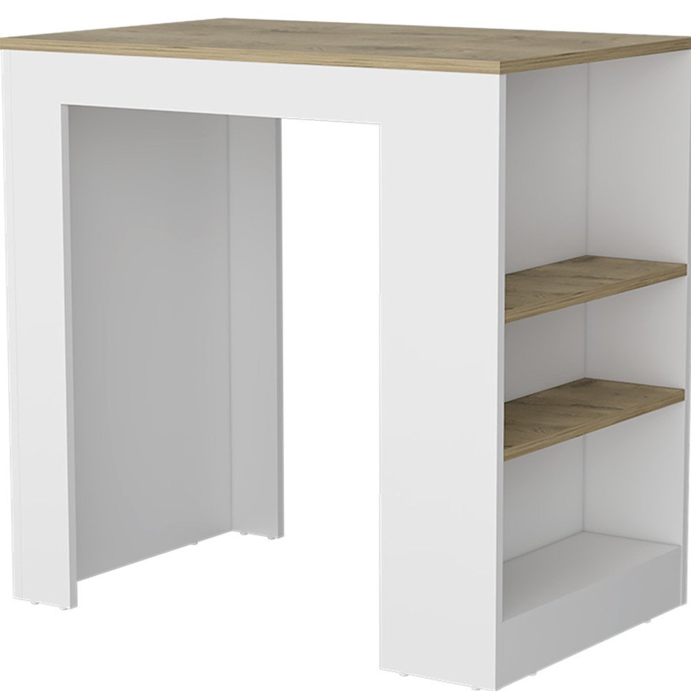 36" Oak and White Wood Kitchen Island With Storage HomeRoots