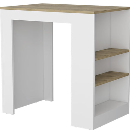 36" Oak and White Wood Kitchen Island With Storage HomeRoots