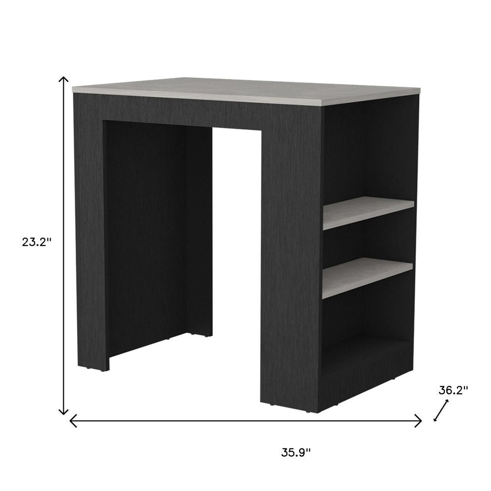 36" Gray and Black Faux Marble and Wood Kitchen Island With Storage HomeRoots