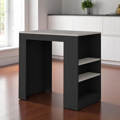36" Gray and Black Faux Marble and Wood Kitchen Island With Storage HomeRoots